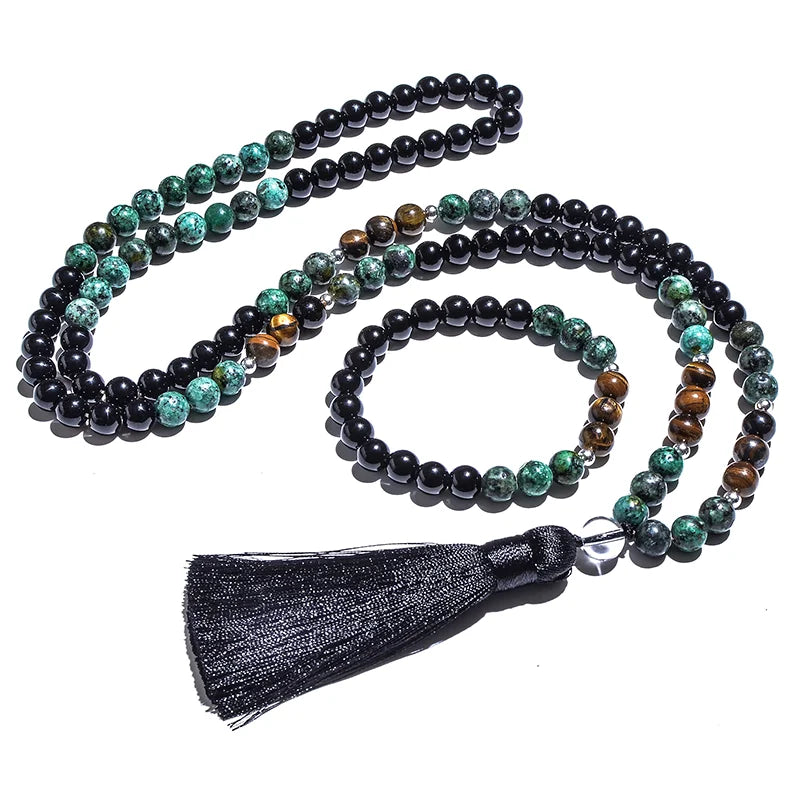 Turquoise, Black Agata & Tiger Eye Japamala