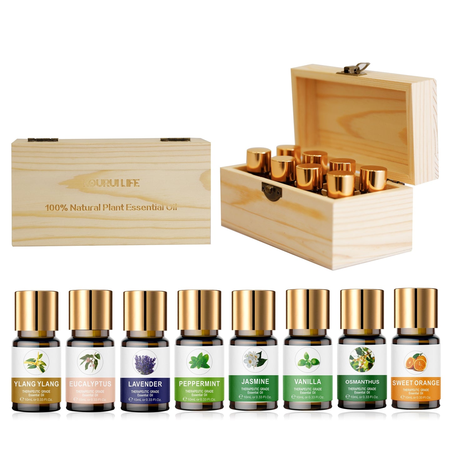 Essential Oil Collection with Wooden Box