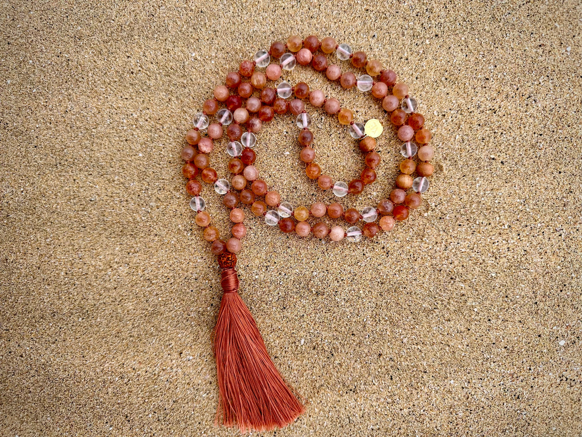 Sunstone & Clear Quartz Japamala