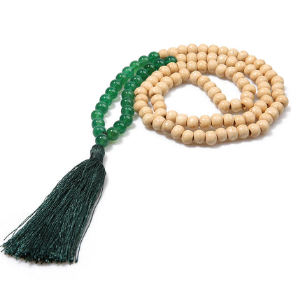 Bohemian Wooden Tassel Necklace with Natural Stone