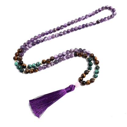Tiger Eye, Turquoise & Amethyst Japamala