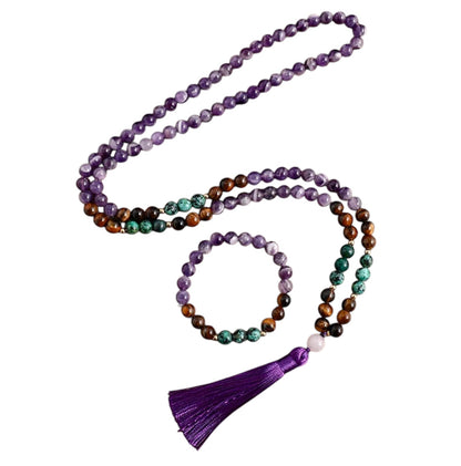 Tiger Eye, Turquoise & Amethyst Japamala