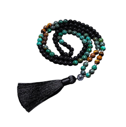 Turquoise, Black Agata & Tiger Eye Japamala