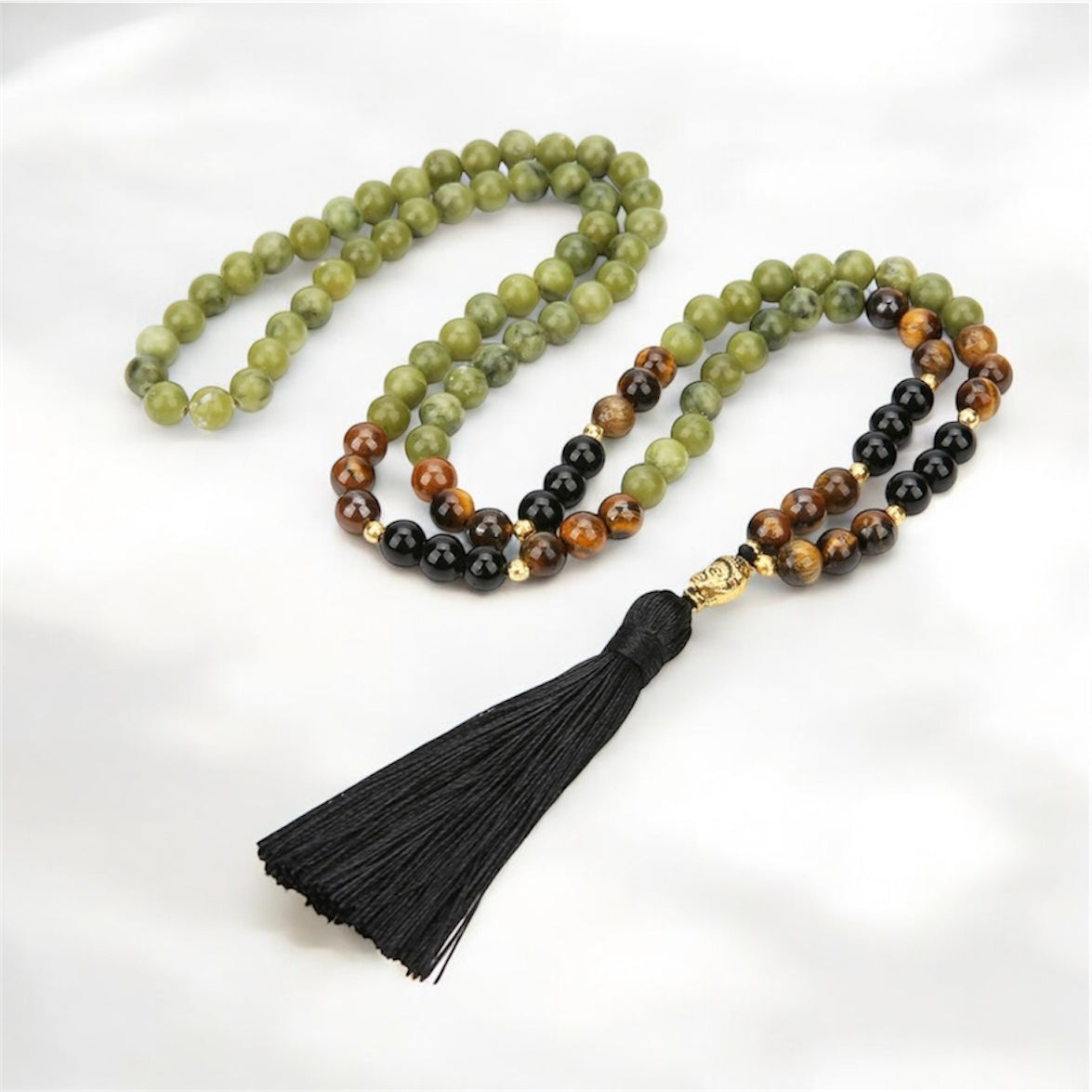 Jade, Tiger Eye & Black Onyx Japamala