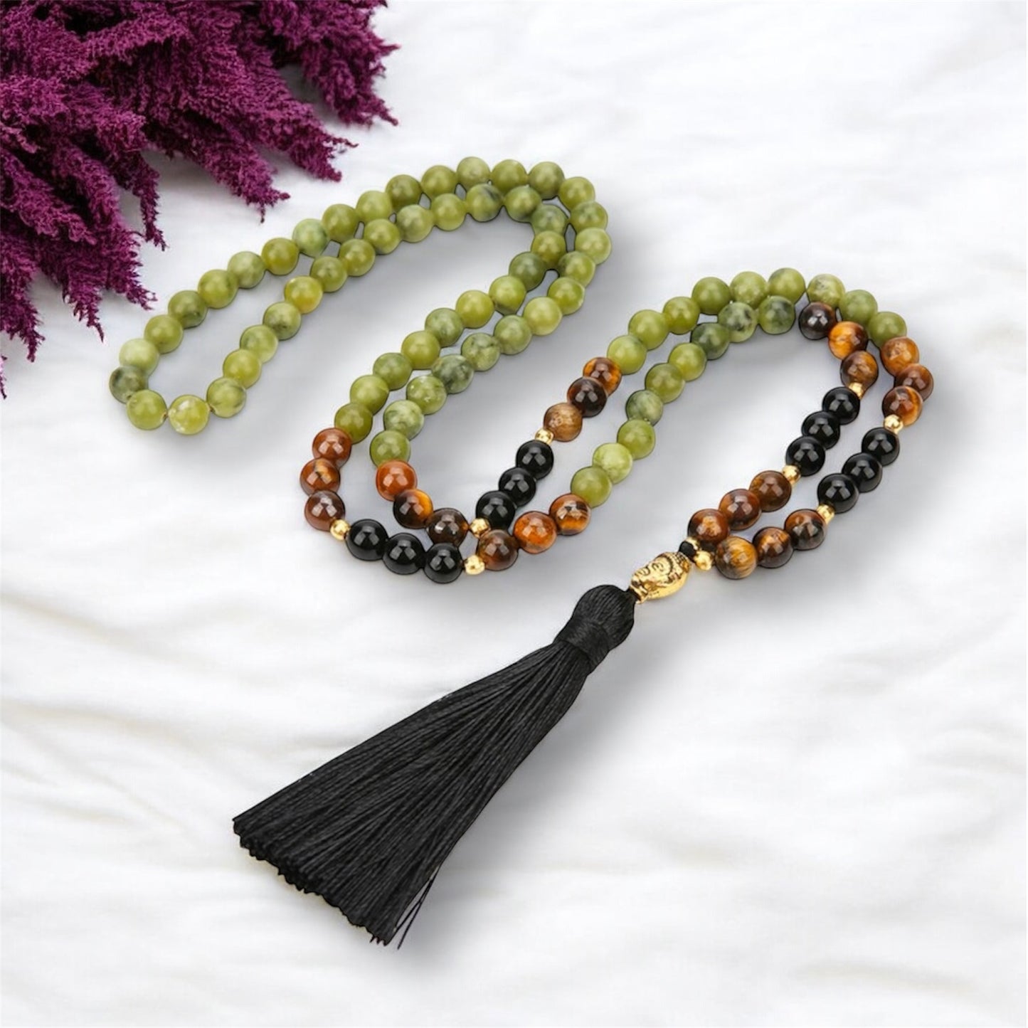 Jade, Tiger Eye & Black Onyx Japamala