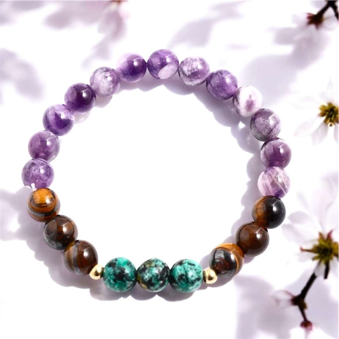 Tiger Eye, Turquoise & Amethyst Japamala