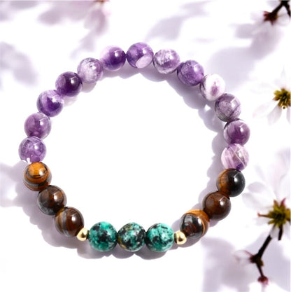 Tiger Eye, Turquoise & Amethyst Japamala