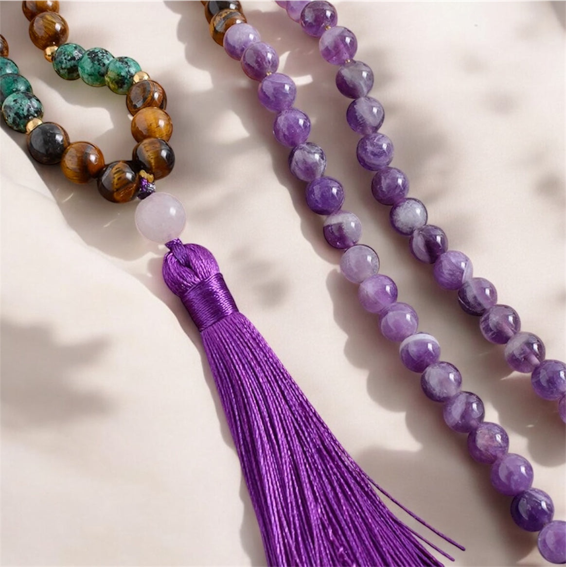 Tiger Eye, Turquoise & Amethyst Japamala