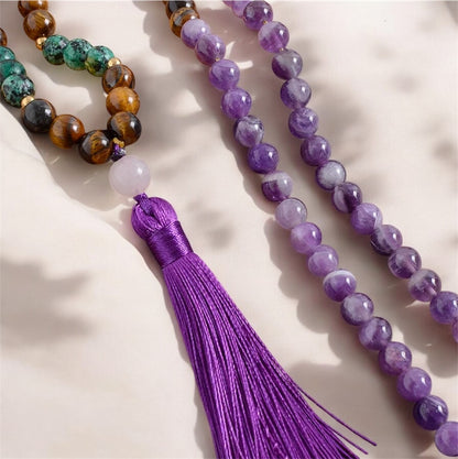 Tiger Eye, Turquoise & Amethyst Japamala