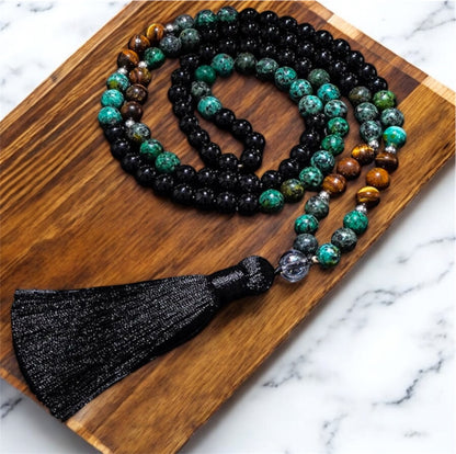 Turquoise, Black Agata & Tiger Eye Japamala
